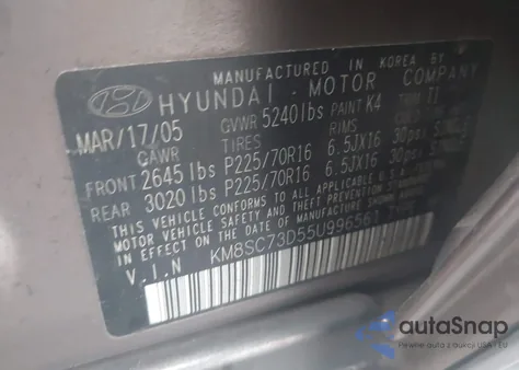 2005 Hyundai Santa Fe Gls from USA, damaged, VIN KM8SC73D55U996561